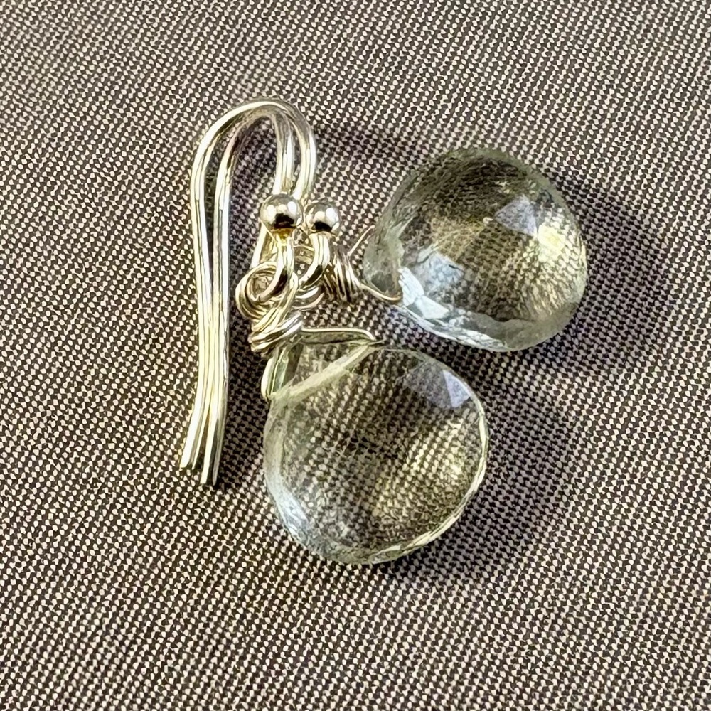 NWT Green Amethyst Teardrop Briolette Sterling Silver Drop Earrings Handmade‎